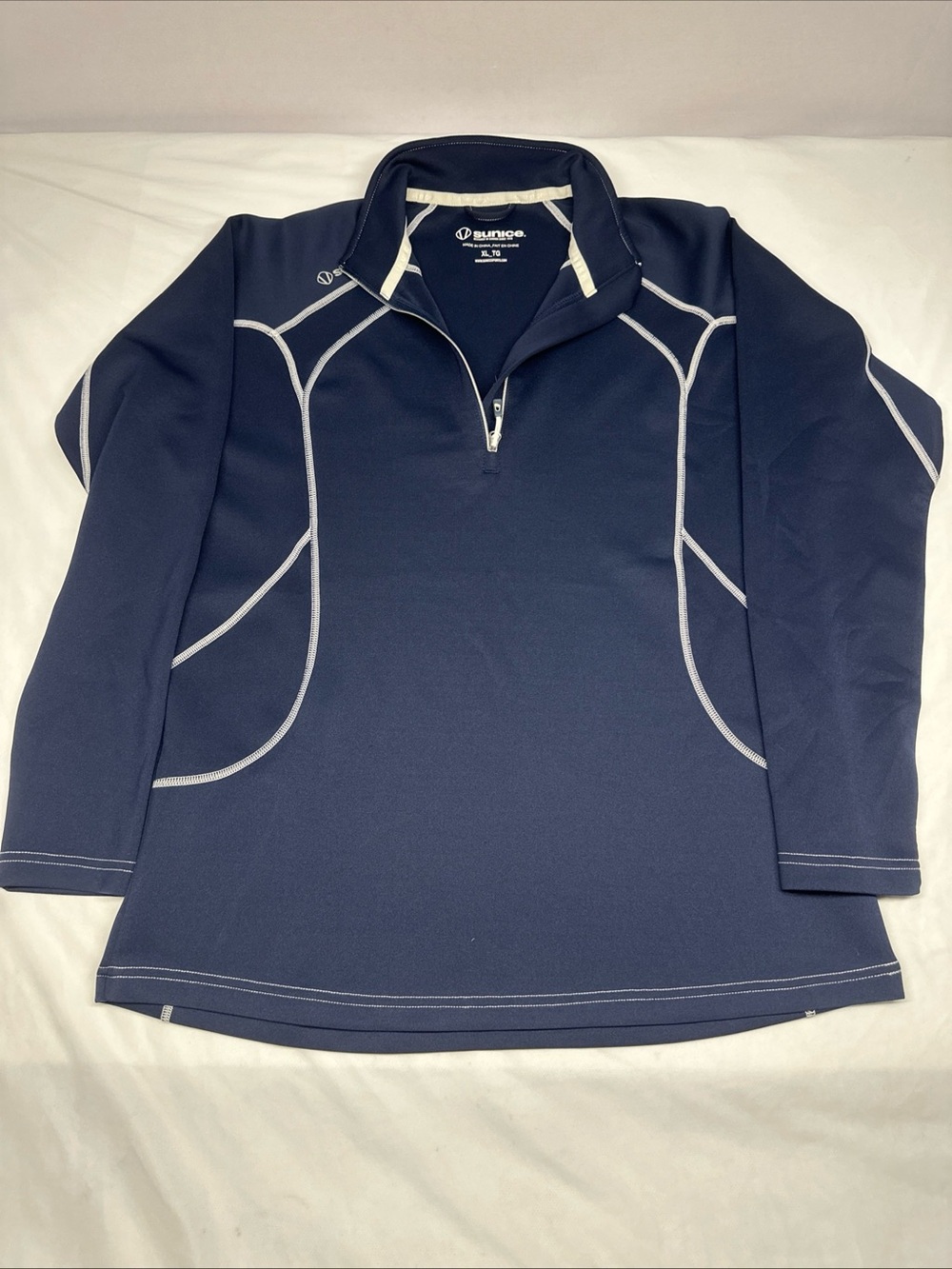Sunice Men's Lightweight Navy Half-Zip Shirt Jacket with White Piping